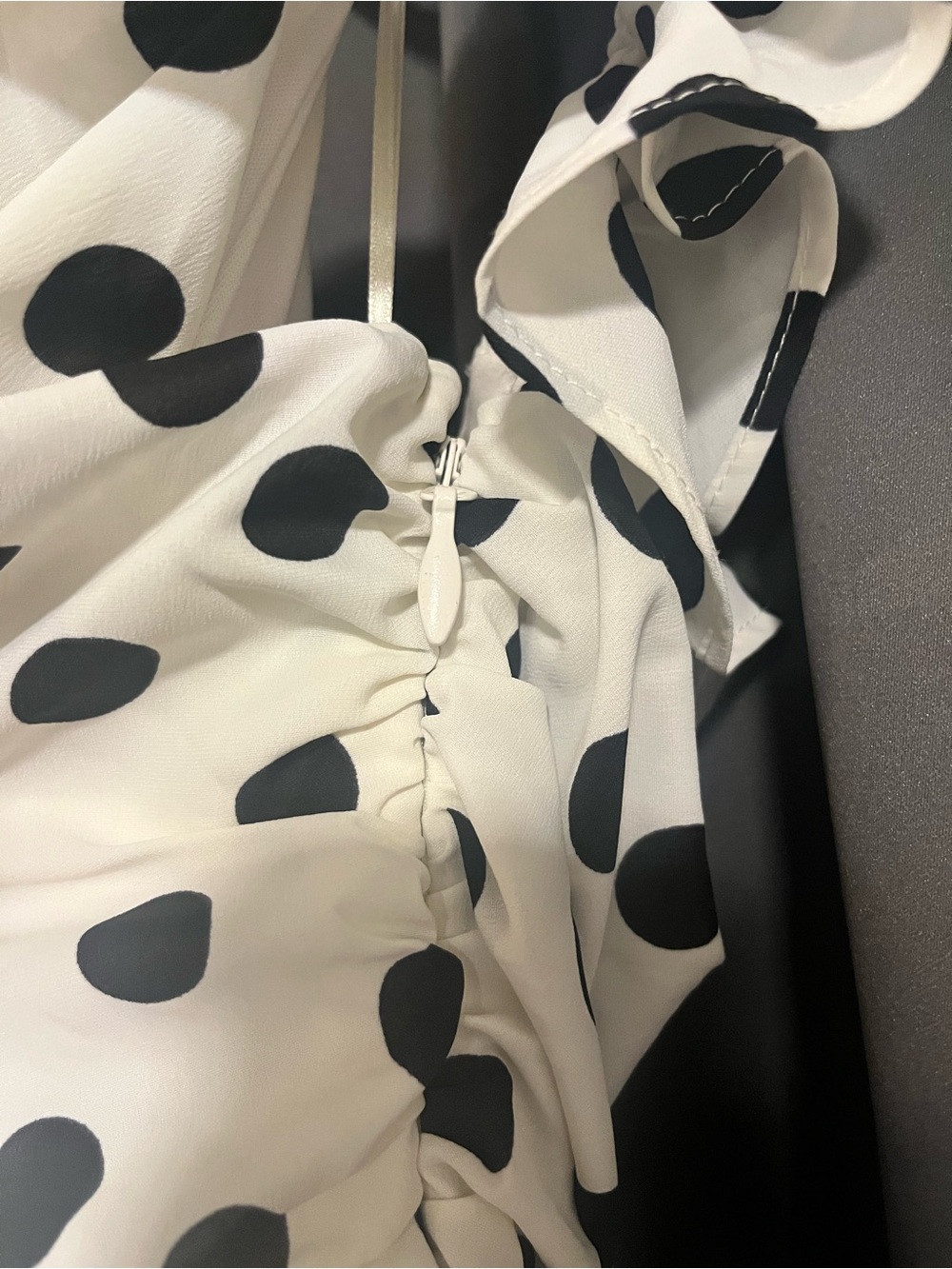 Fashion Nova White & Black Polka Dot One-Shoulder Ruffle Maxi Dress - Picture 10 of 11